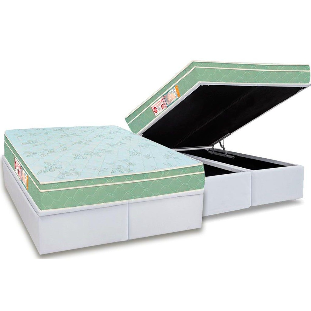 Conjunto Box Baú Queen: Colchão Espuma Castor D33 Sleep Max Euro Pillow + Base CRC Courano White(158x198) em Oferta na Shopee