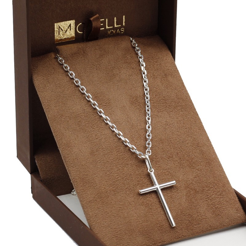 Corrente de prata 925 Cartier cadeado 70cm + Cruz palito - Fashion Accessories