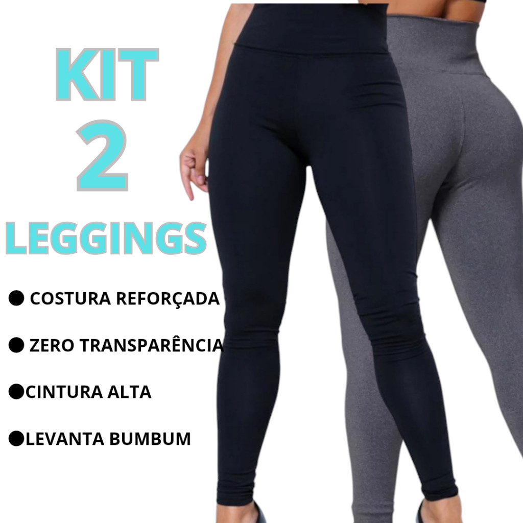 Kit 2 Calças Legging Feminina Leg Suplex Zero Transparência Cintura Alta Levanta Bumbum