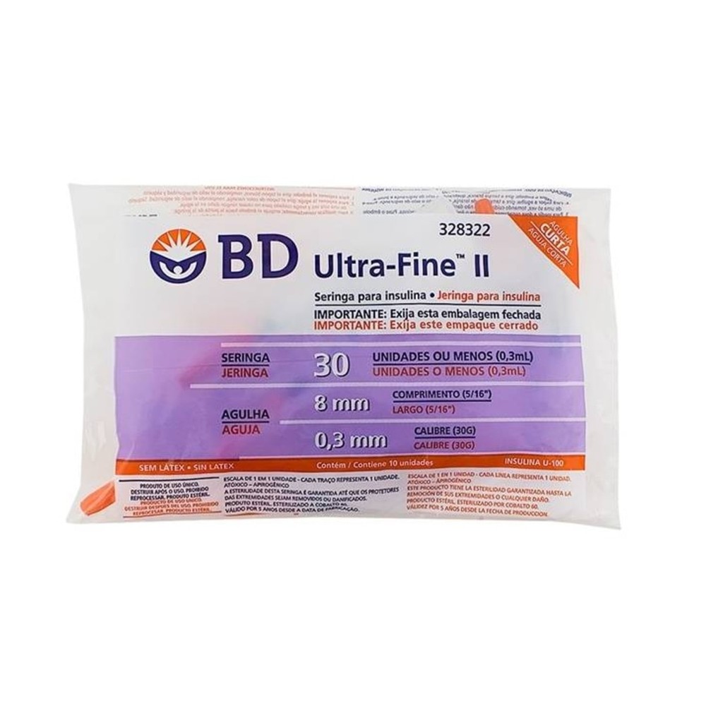 Seringa de Insulina BD Ultra-Fine 8mm 30UI 10 Unidades em Oferta na Shopee