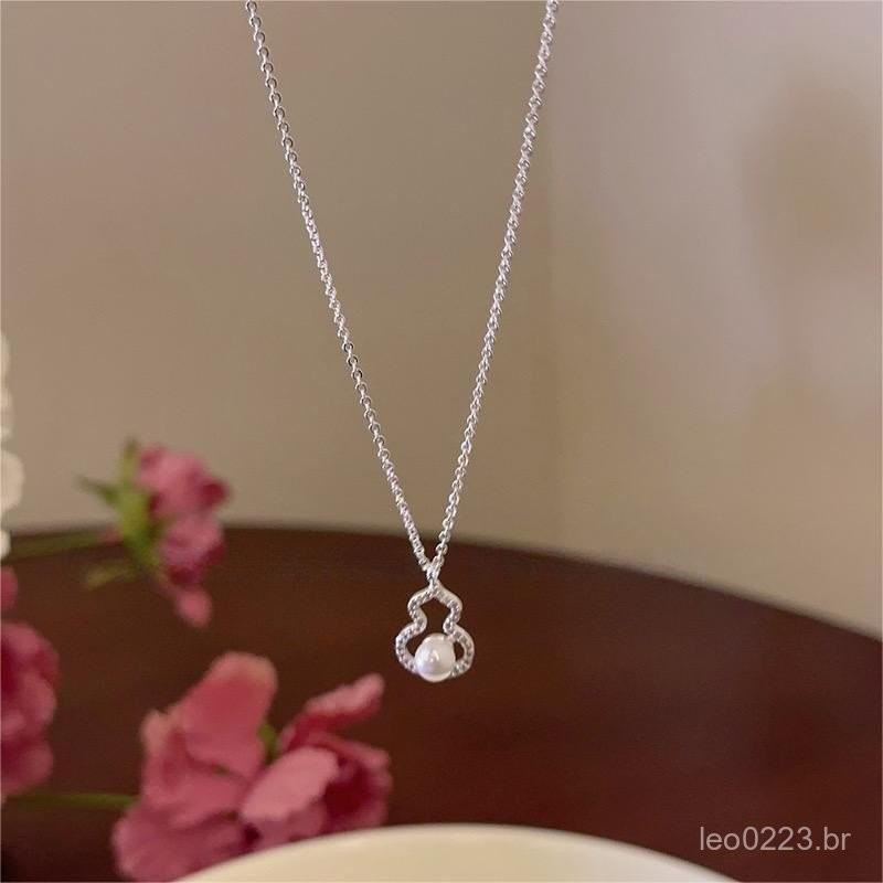 0827-YWGB Luz Luxo de Água Doce Pérola Colar das Mulheres New Popular Completa Diamante Cabaça Clavícula Cadeia Nicho Temperamento Colar Verão XMWT