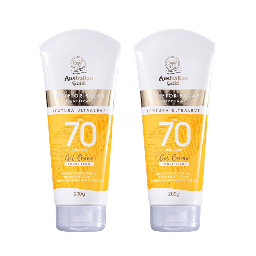 Kit 2 Protetor Solar Corporal Gel Creme FPS70 Australian Gold 200g