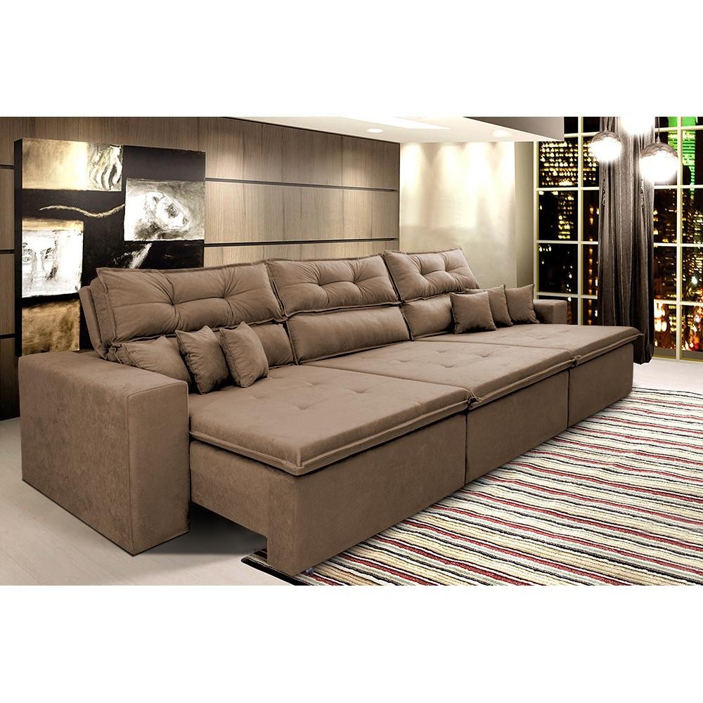 Sofá Cairo 3,52m Retrátil, Reclinável Tecido Suede Castor Cama inBox em Oferta na Shopee