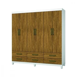 Guarda Roupa D22 6 Portas 6 Gavetas Com Pés Carioca Móveis Branco Com Freijó