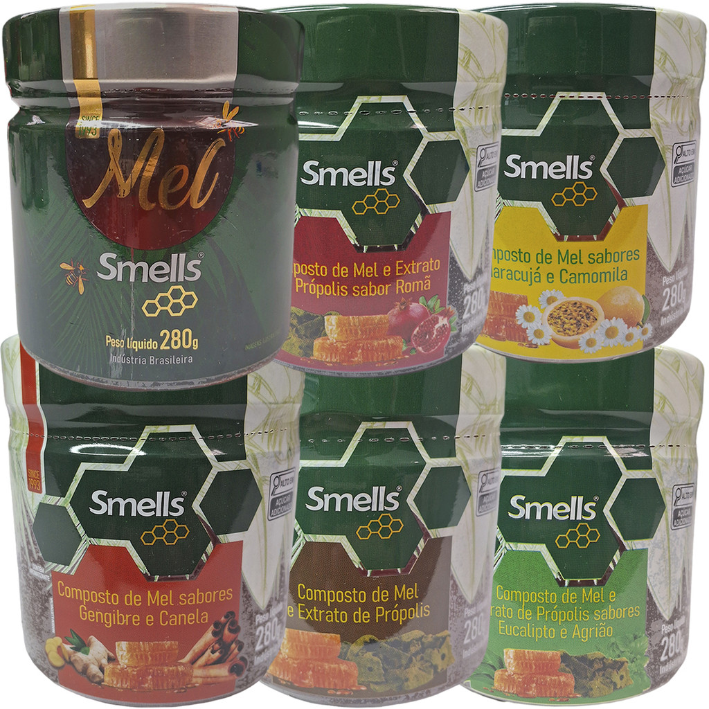Pote Mel Saborizado Natural Puto Extrato Própolis Sabor Potinho Saúde Puro 280g Vidro Smells