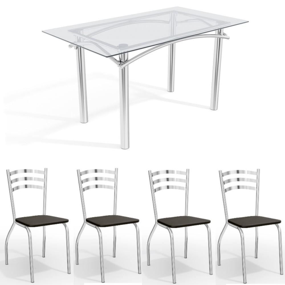 Conjunto Sala de Jantar Kappesberg Crome Tampo de Vidro 4 Cadeiras Cromado Preto em Oferta na Shopee