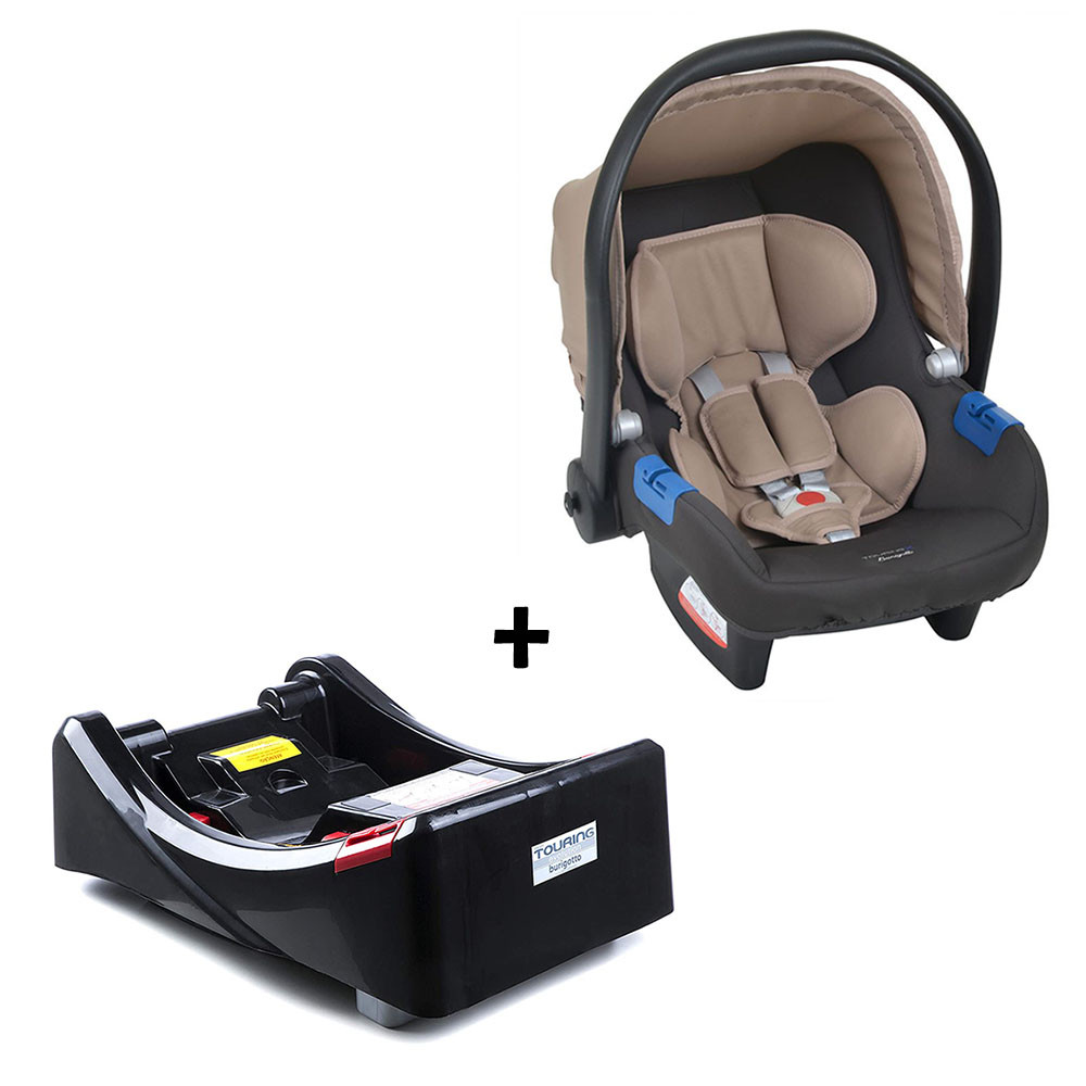 Conjunto Bebê Conforto com Base para Carro Burigotto Touring X de 0 até 13 Kg Cinza e Bege - Mom & Baby
