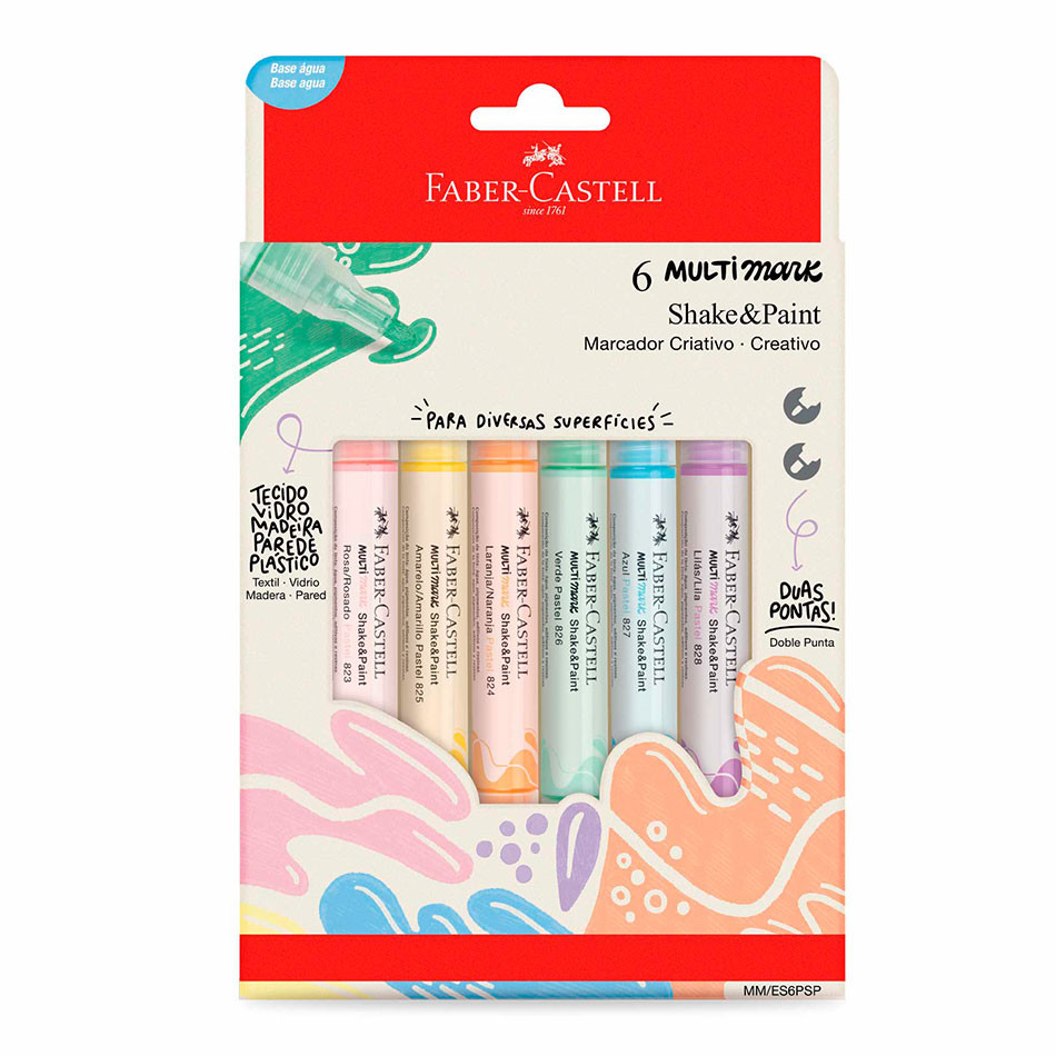 Pincel marcador permanente Multimark Pastel 6 cores MM/ES6PSP Faber-Castell - Stationery