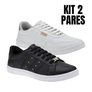 KIT 2 Pares Tênis Feminino Sola Baixa e Leve Calce Fácil Casual Cadarço Elástico 17-046 / 28-041 em Oferta na Shopee