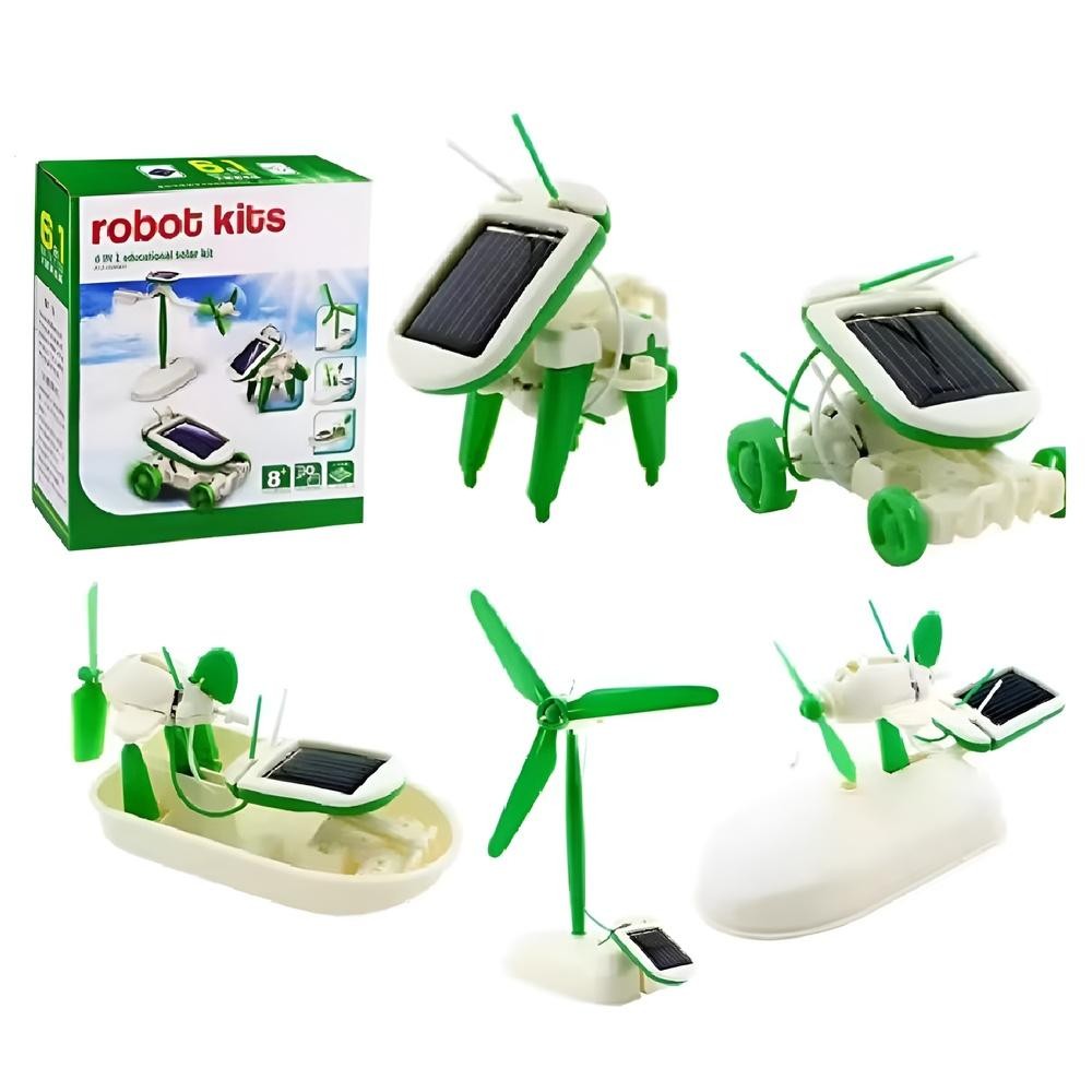 KIT  ROBÔ SOLAR 6 EM 1 MONTAGEM EDUCACIONAL ROBÓTICA INICIANTE CRIANÇA CARRO E AVIÃO