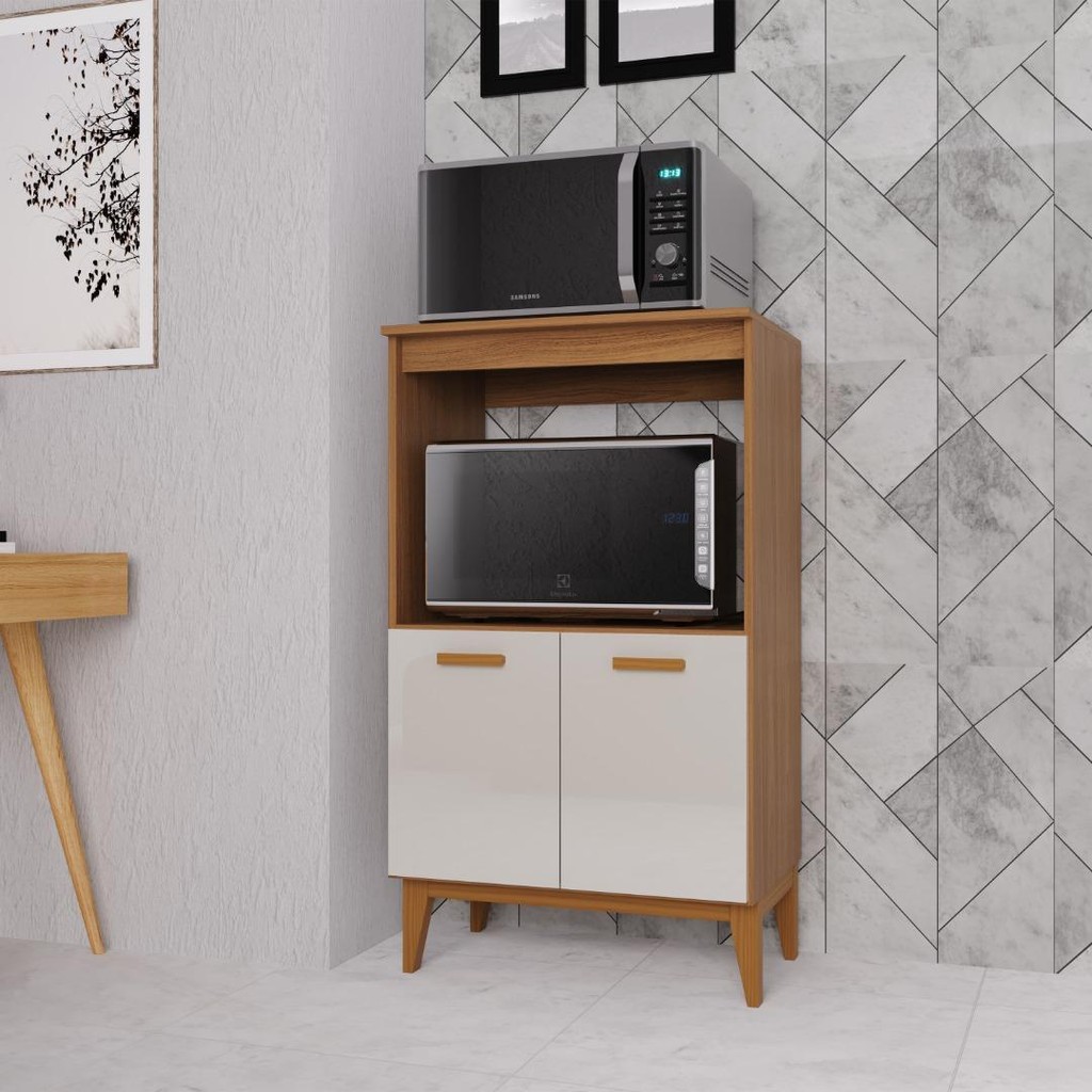 Balcão de Cozinha Modulado para Forno e Microondas Fidelitá Atenas 65cm 2 Portas Freijó/Off-White - Home & Living