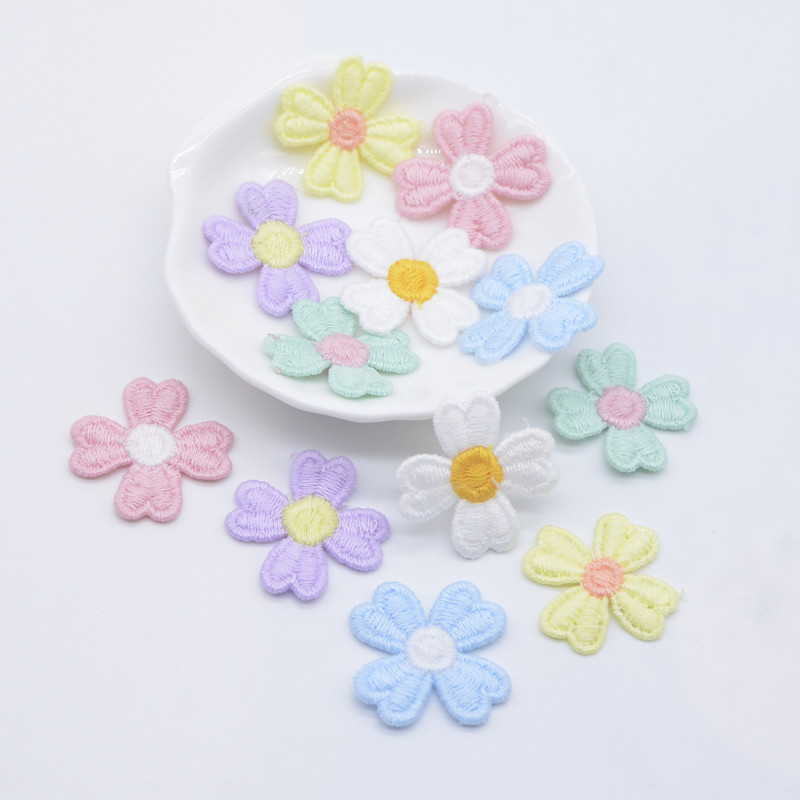 20 Pçs 24mm Bordado Tricô Flor Para Roupas De Bebê Chapéu Luvas Remendos De Costura DIY Headwear Grampos De Cabelo Acessórios De Decoração