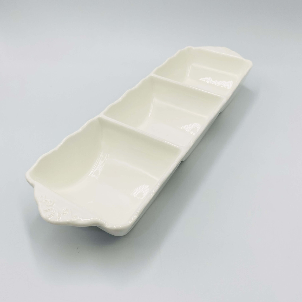 Petisqueira Tripla de Porcelana Durable Porcelain Alto Relevo 33cm x 10cm x 5cm - Wolff