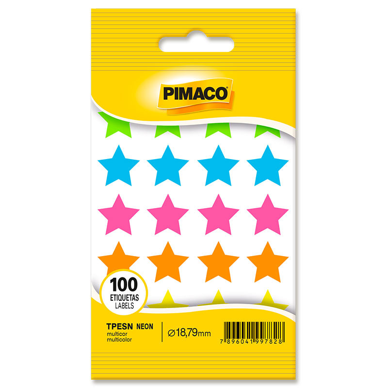 Etiqueta adesiva TP18 estrela multicolor neon Pimaco em Oferta na Shopee