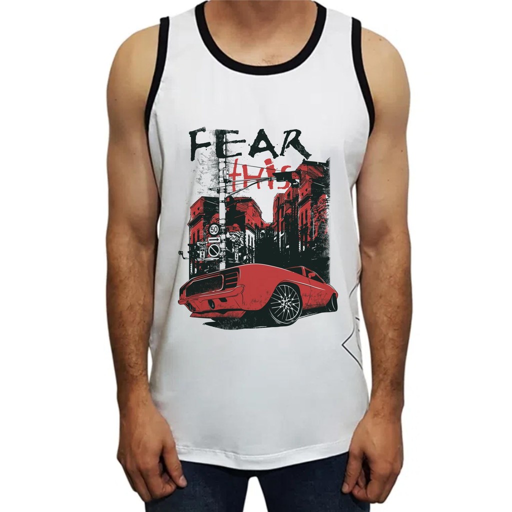 Camiseta Regata Ringer Tee Fear This Branco E Preto - No Sense
