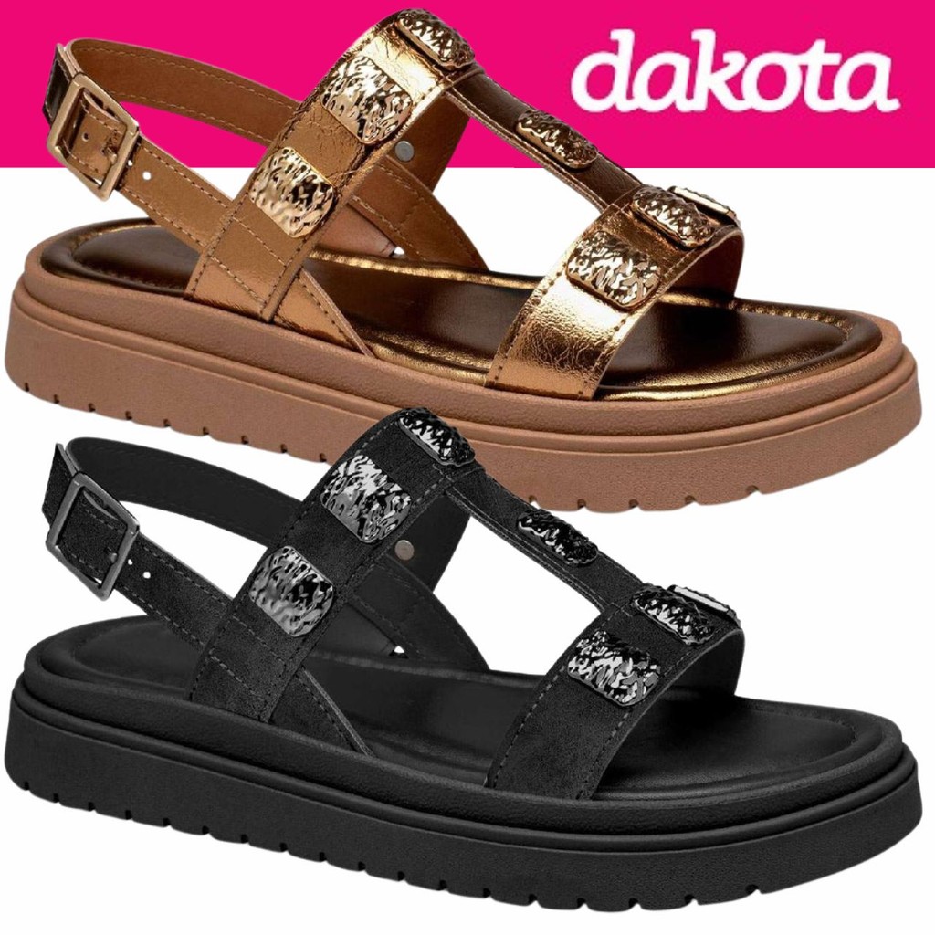 Sandália Feminina Dakota Tratorada Pedrarias Metalizadas Fivela Casual Conforto em Oferta na Shopee