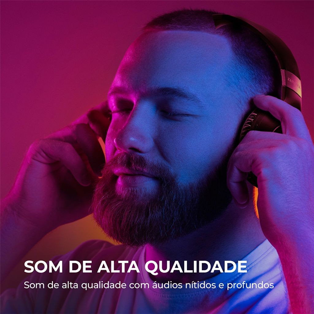 Fone de Ouvido Headphone AIWA HP-02-B BT ANC Alta Definição - detalhe