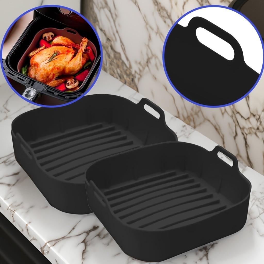 Imagem Kit 3 Forma de Silicone Air Fryer Grande 18 CM/4 L Assadeira Quadrada Antiaderente