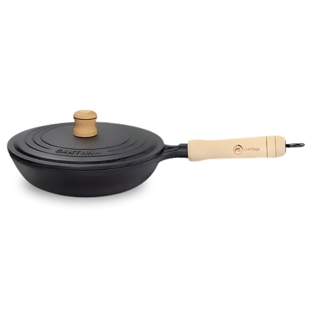 Frigideira Wok Ferro Fundido 24 Cm Tampa De Ferro Santana