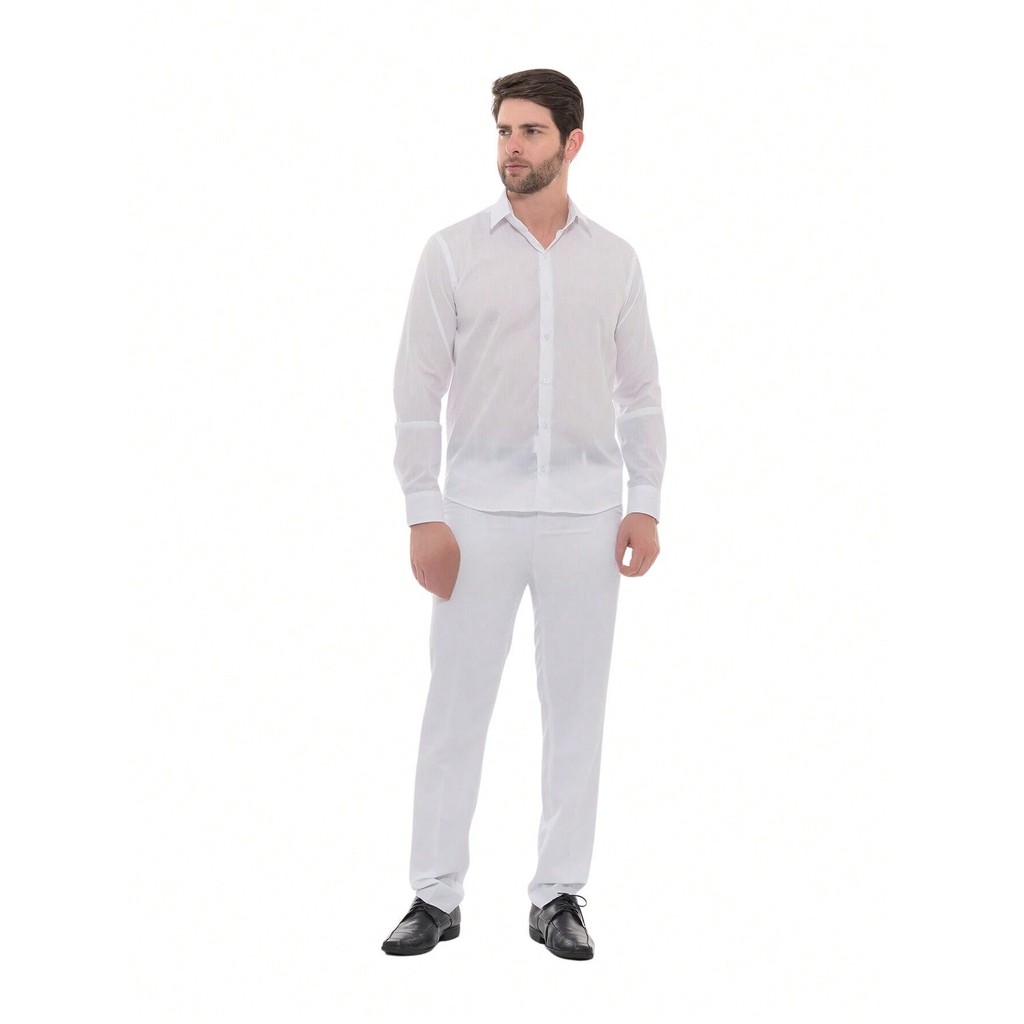 KIT Masculino 2 Peças - Calça Social Branca e Camisa Social Branca