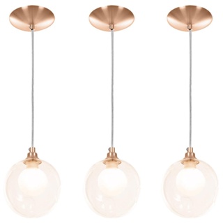 kit 3 Lustres Pendentes Harmony Bolinha Ambar New Cobre em Oferta na Shopee