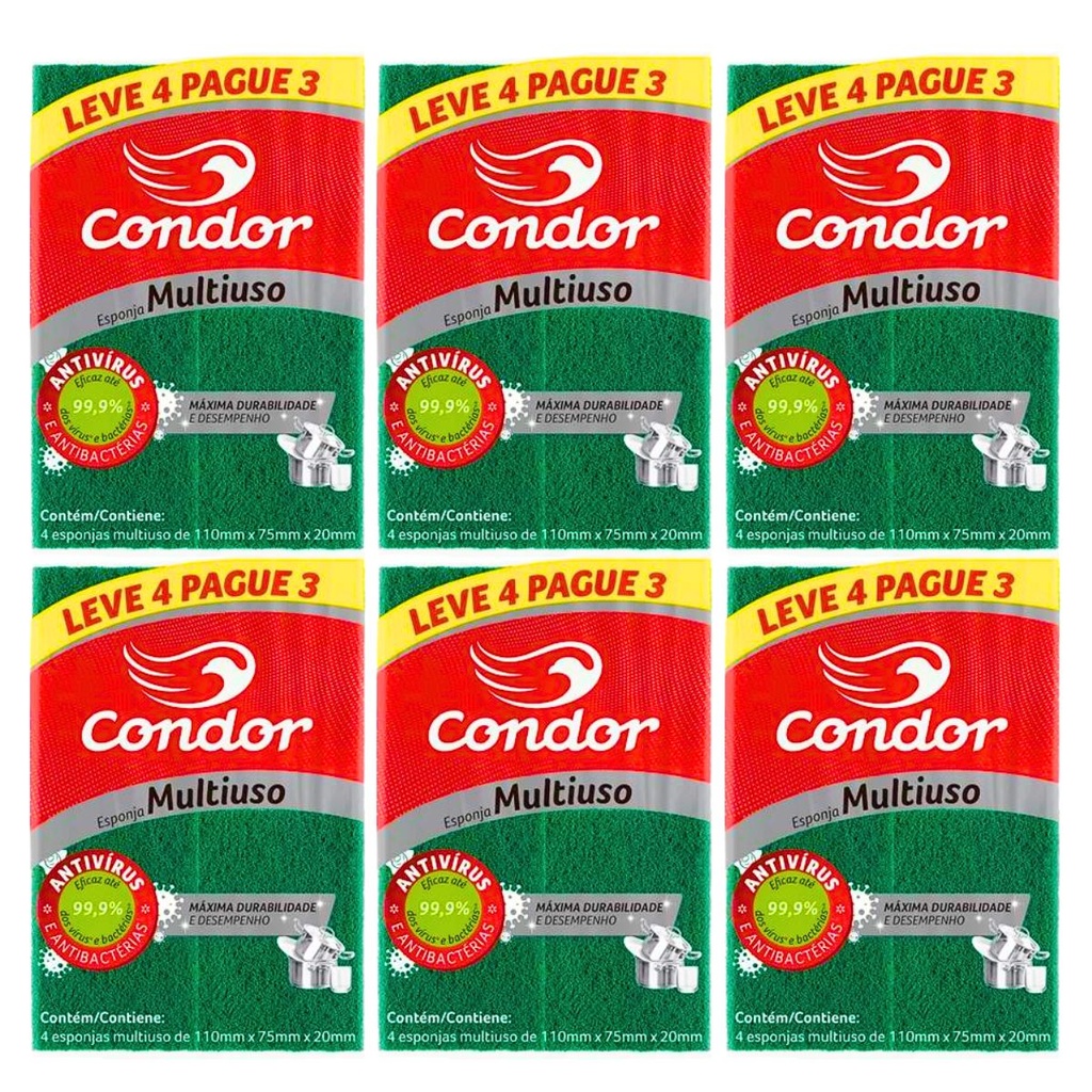 Kit 24 Esponja Amarela Limpeza Pesada  Antibacteriana Multiuso Cozinha Qualidade Condor