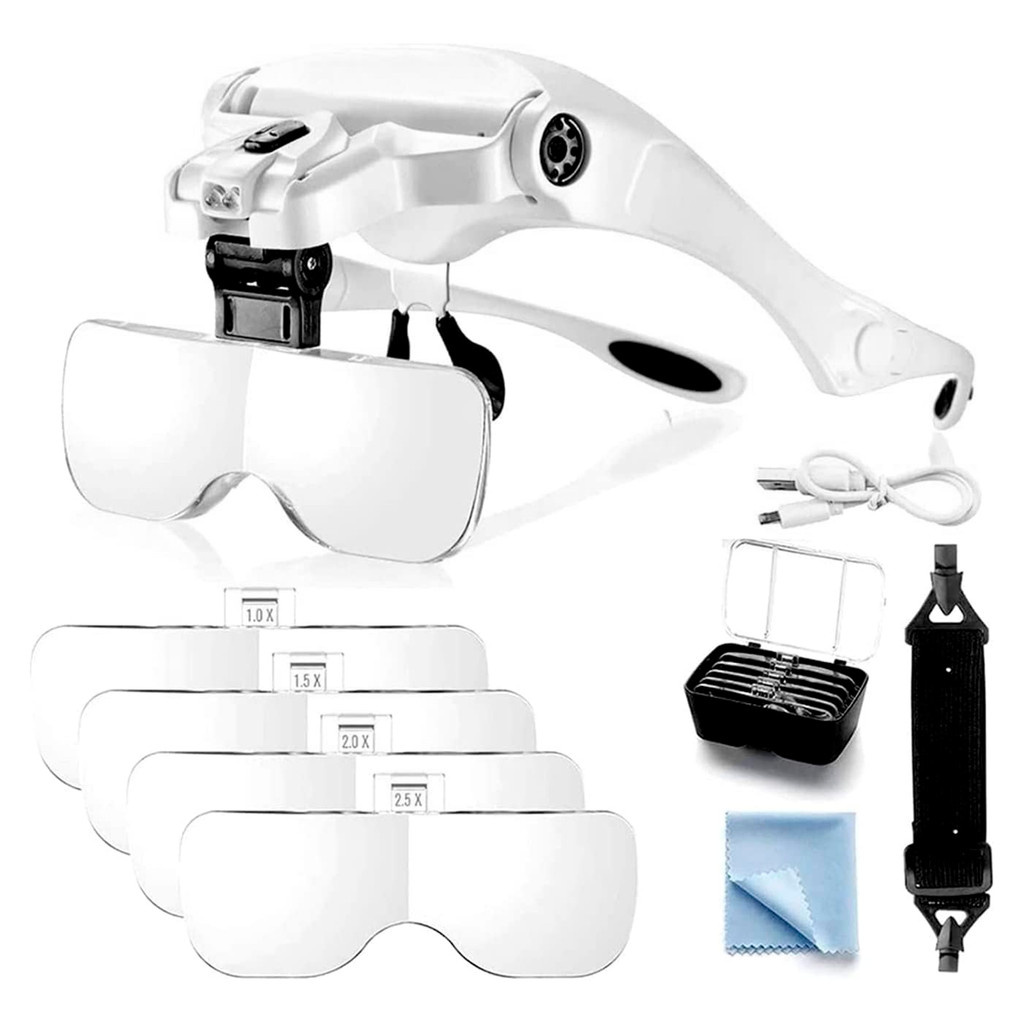 Lupa de Cabeça com Visão Clara e 5 Lentes Ajustáveis
