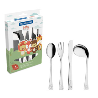 Jogo de Talheres para Crianças 4 peças - Tramontina Infantil Baby Friends Aço Inox com Desenho Alto Relevo em Oferta na Shopee