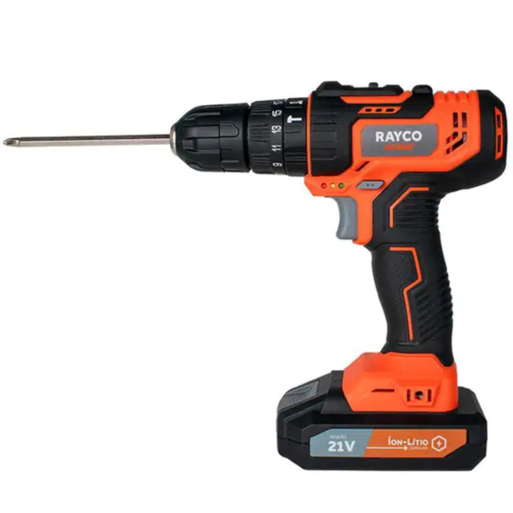Parafusadeira E Furadeira 21v 110 Peças Sem Fio Bateria Rayco Bivolt Elétrica