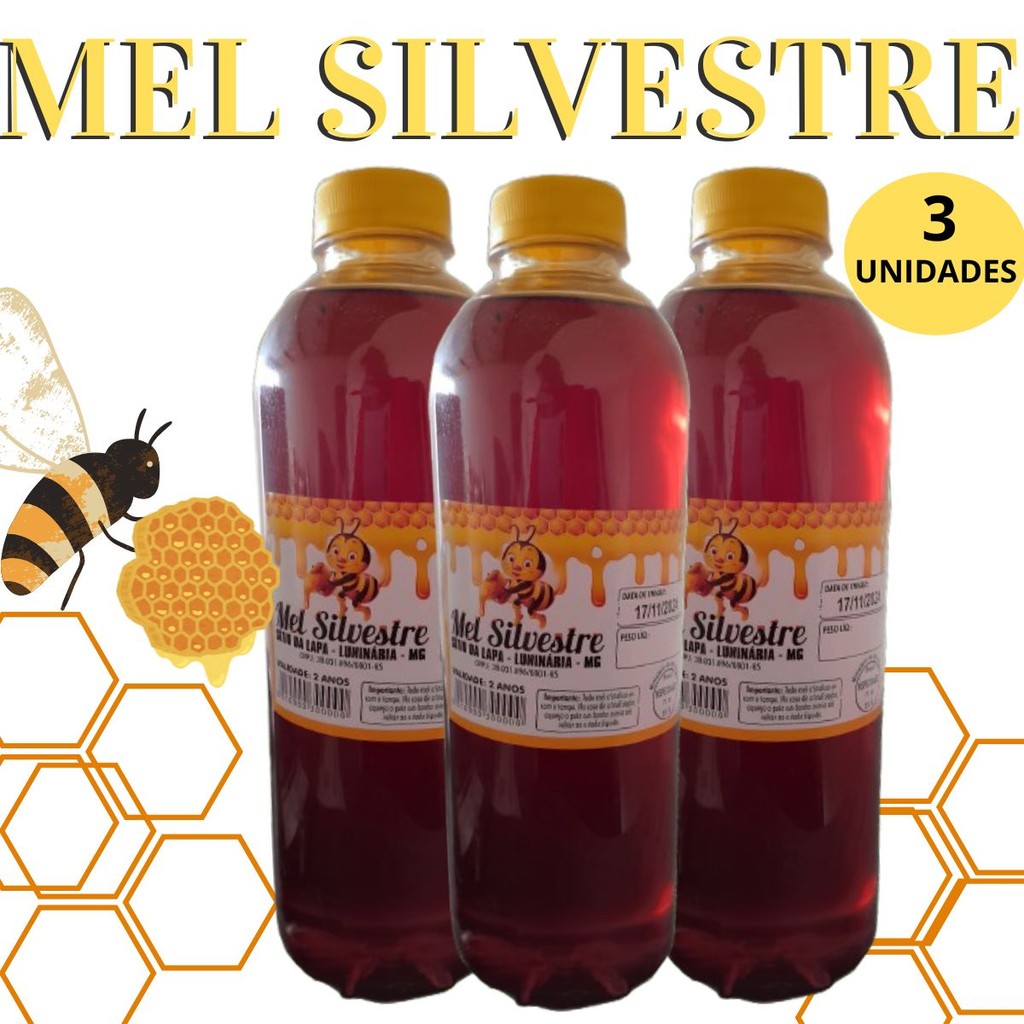 Kit 3 Unidades Mel Garrafa Abelha Silvestre Composto 1,3kg Envio Rápido Kit 3 Unidades Mel Garrafa Abelha Silvestre Composto 1,3kg Envio Rápido