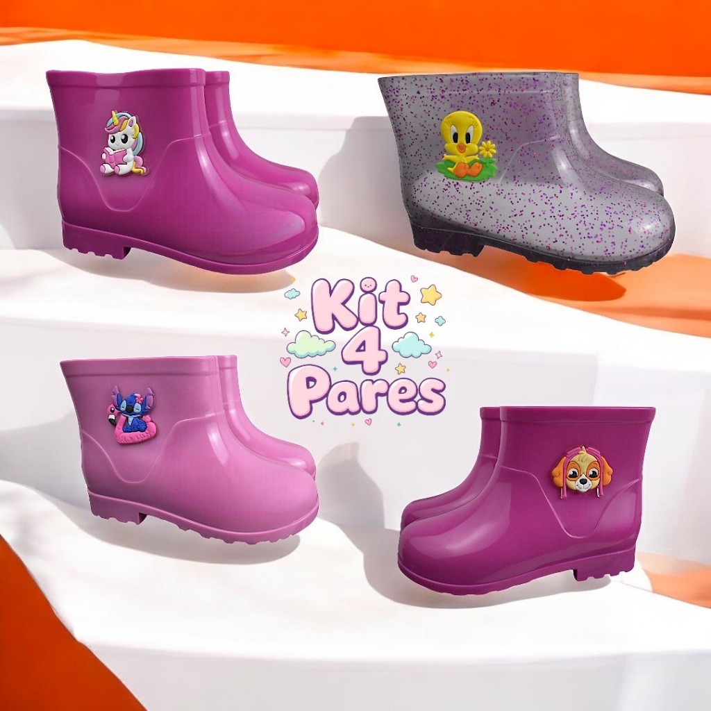 Kit 4 Pares Sapatos Galocha Infantil Premium e sandália Infantil Super Leve e confortável
