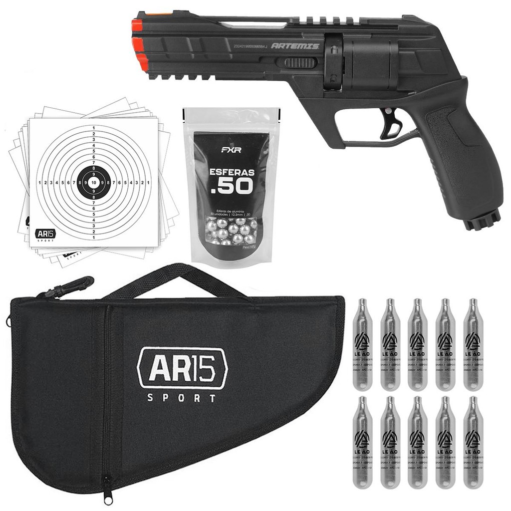 Kit Pistola CP300 Defender .50 Artemis Co2 Esferas Capa em Oferta na Shopee