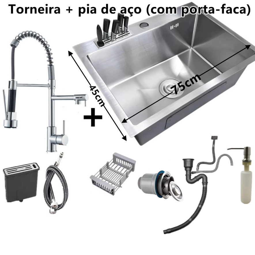 60x45cm 75x45cm Cuba Inox Escovado Quadrada Gourmet Com Acessórios Pias e Torneiras de Água em Oferta na Shopee