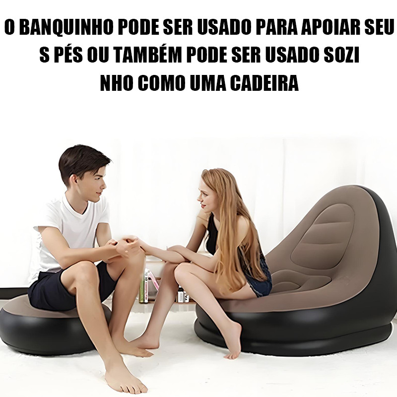 Detalhes do Sofá Inflável Portátil Conjunto Poltrona e Puff Inflável Ultra Lounge Portátil Descanso Preguiçoso Sofá Poltrona