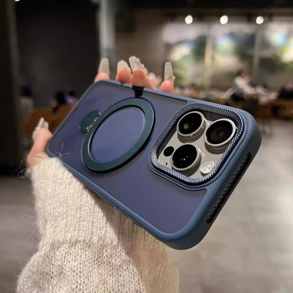 Capa Case para iPhone 11 12 13 14 15 16 Pro Max Suporte Magnético 360 Giratório Protetor De Câmera - detalhe