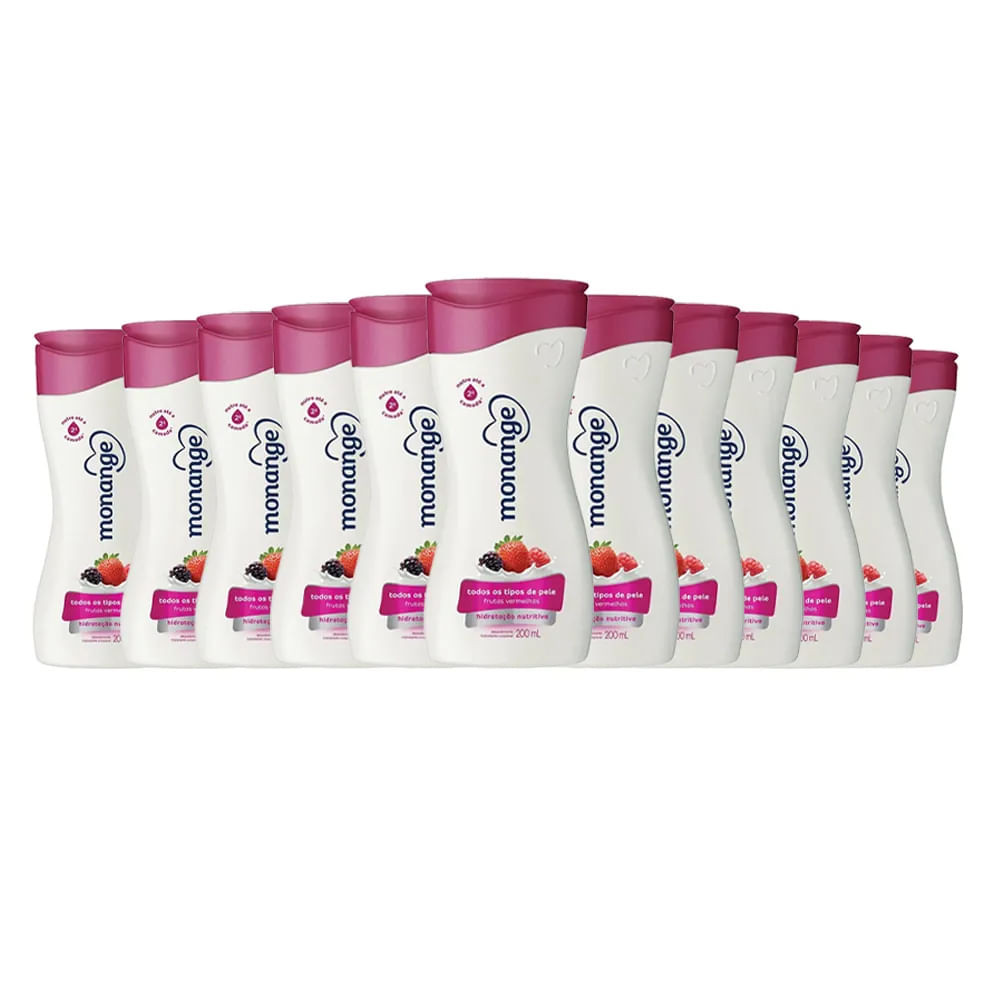 kit Creme Hidratante Corporal Monange Frutas Vermelhas 200ml - 12 Unidades - Beauty