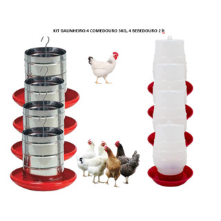 Kit 4 Comedouro Galvanizado Automático 3kg + 4 Bebedouro de Pendurar Automático Para Galinheiro Granja Frango Galinha em Oferta na Shopee