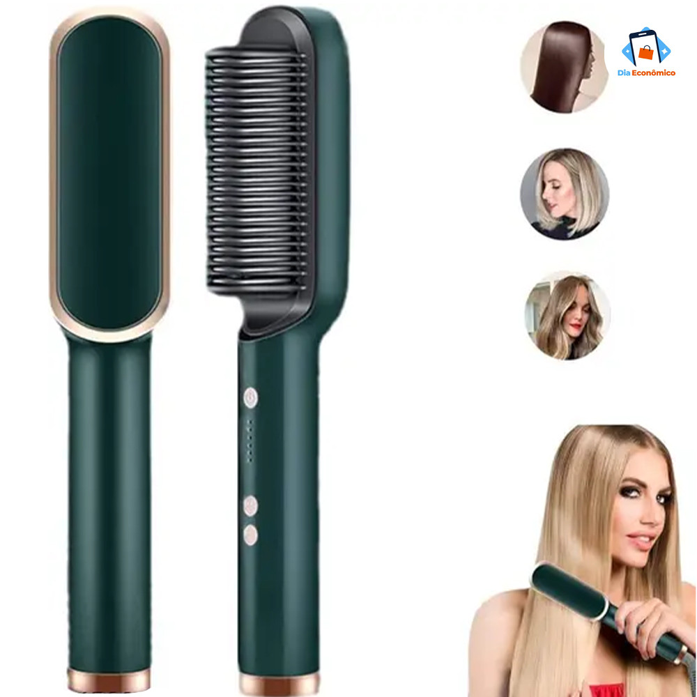 Escova Alisadora Bivolt 5 em 1 - Alisa, Hidrata, Modela, Alinha e Anti-Frizz