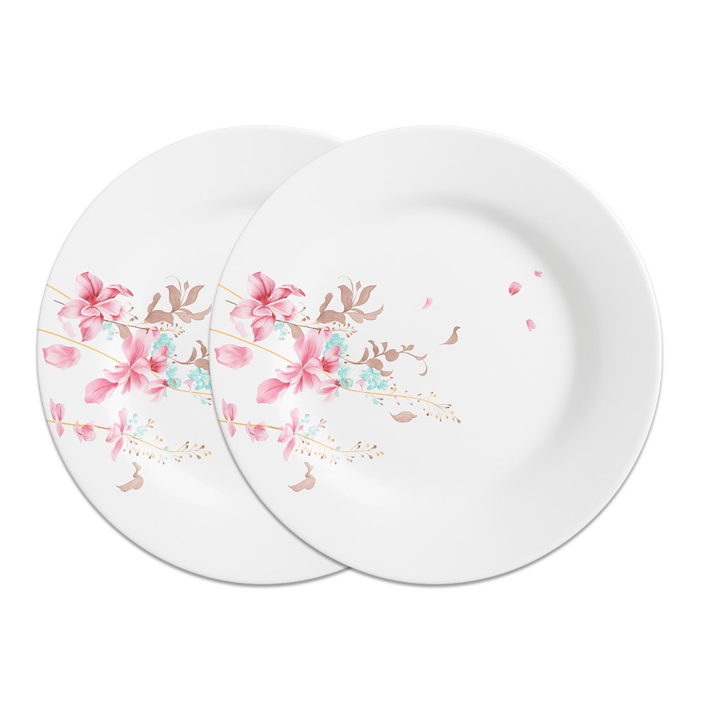 Jogo 2 Prato de Sobremesa de Vidro Branco Flowers Bord Em Casa Tem 20cm