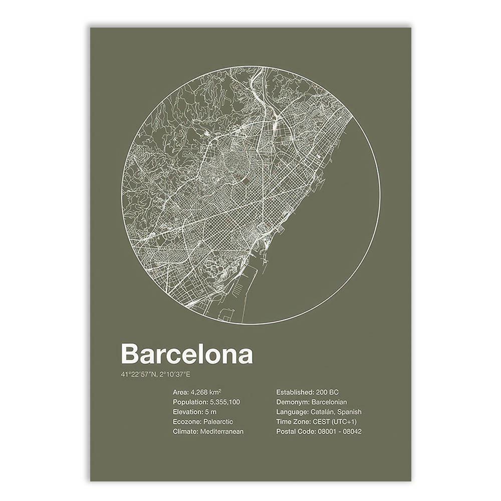 Placa Decorativa Barcelona Espanha Mapa Viagem Europa Decoração Poster Quarto Sala