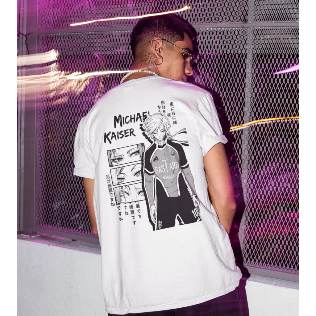 Camiseta Básica Streetwear Blue Lock Michael Kaiser Anime Jogador Velocidade Drible Futebol Unissex 100% Algodão.