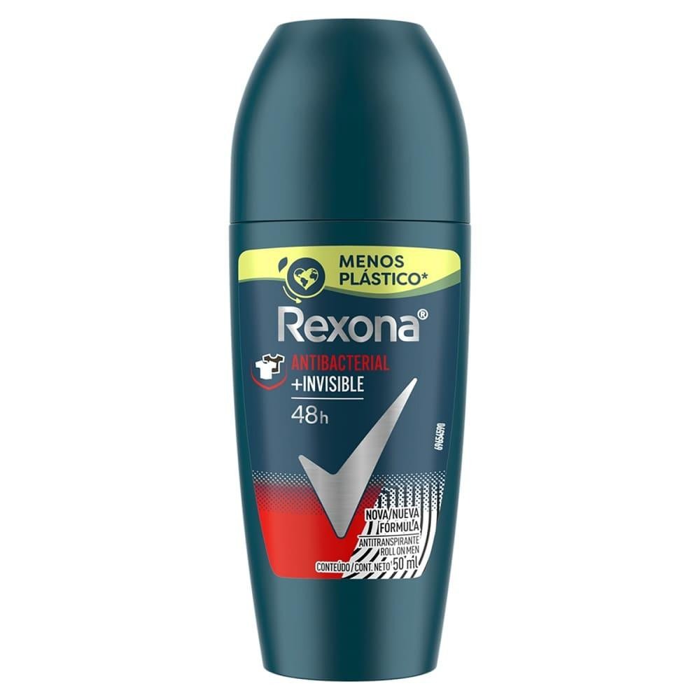 Desodorante Rexona Masculino Roll On Antibacterial Invisible 50ml - Beauty