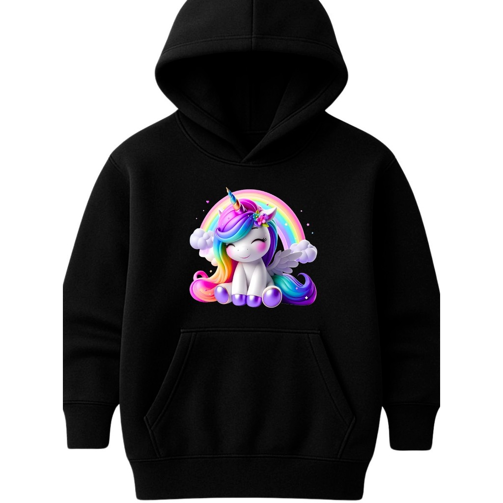 Casaco Moletom Canguru Unicornio Arco-iris Colorido Fofo Blusa de Frio Agasalho Infantil