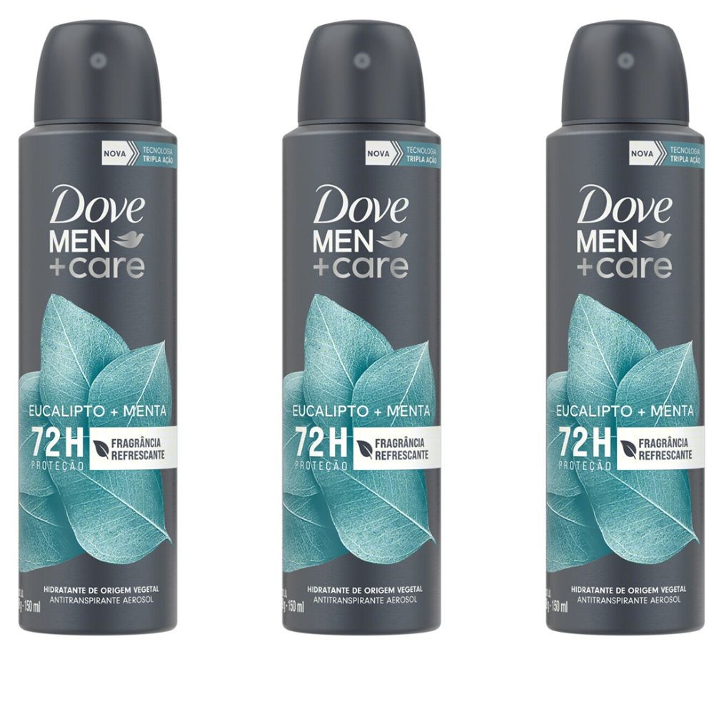 Kit 3 Desodorante Dove Men + Care Eucalipto e Menta Aerossol 150ml - Beauty