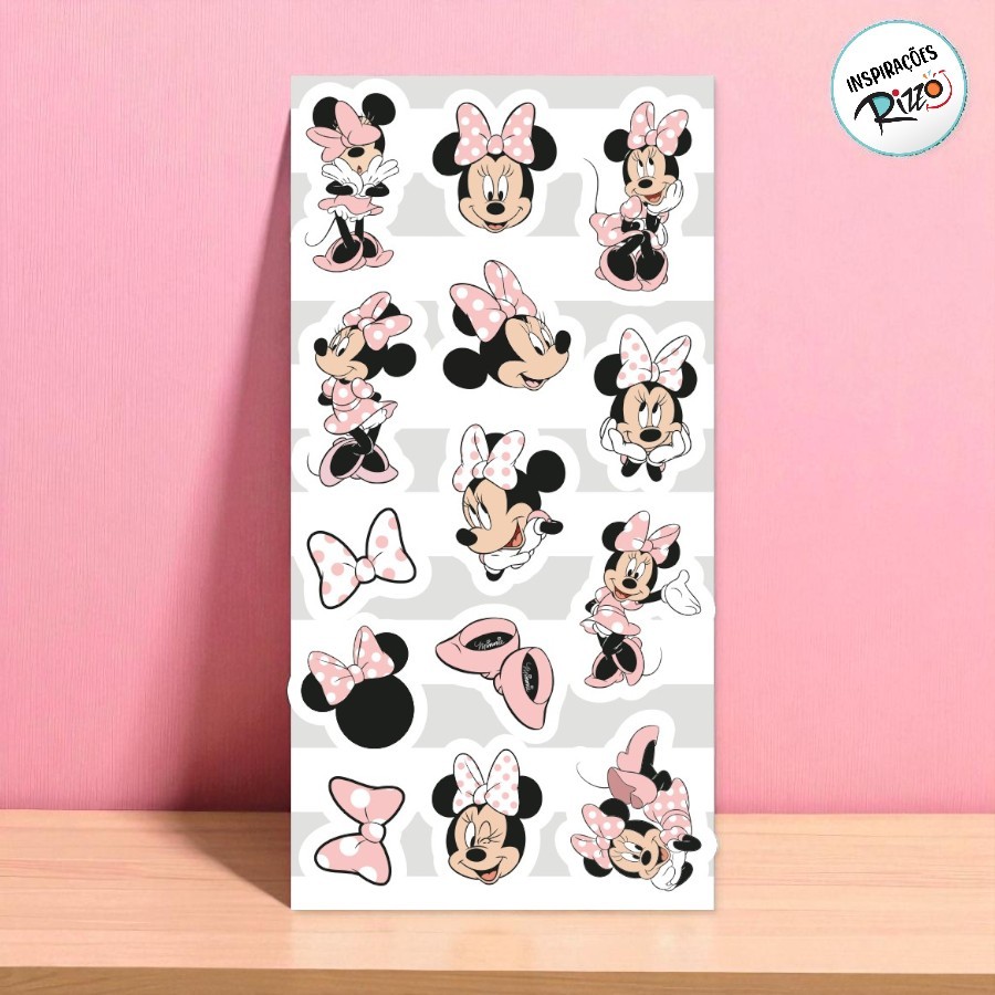 Adesivo Decorativo - Minnie Mouse Rosa - 12 unidades - Disney Original - Rizzo