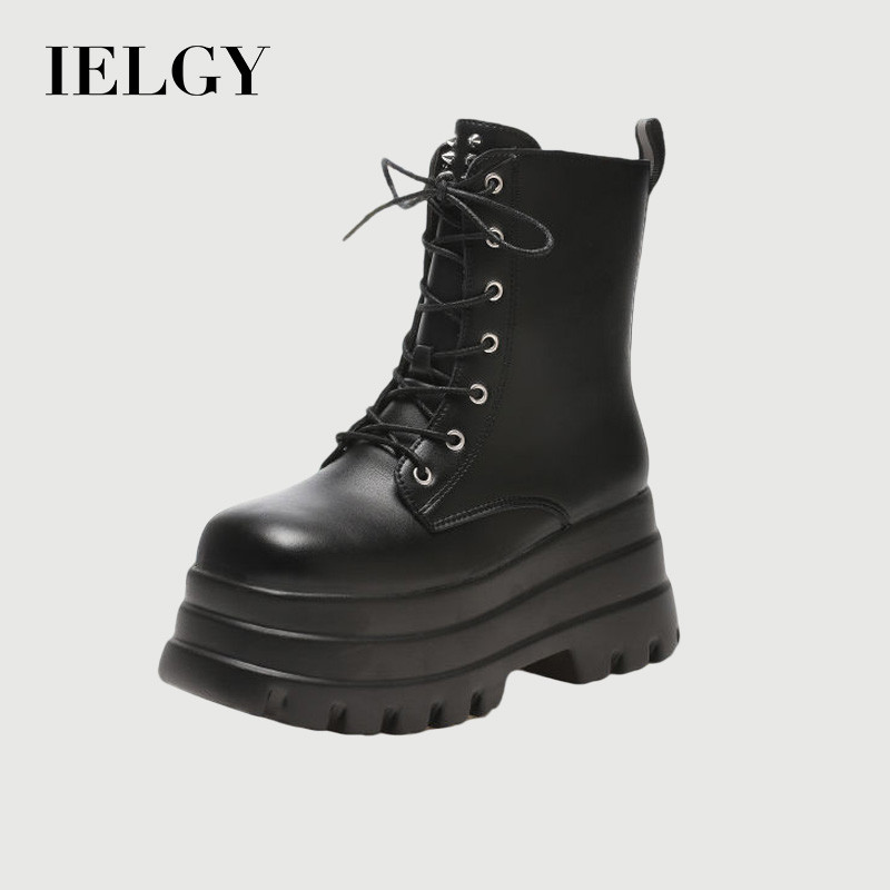 IELGY 2025 Sapatos E Botas Femininas Cos Plataforma Estilo Britânico Aumentada Nova Bota Martin De Perna Curta