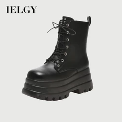 IELGY 2026 Sapatos E Botas Femininas Cos Plataforma Estilo Britânico Aumentada Novas De Perna Curta