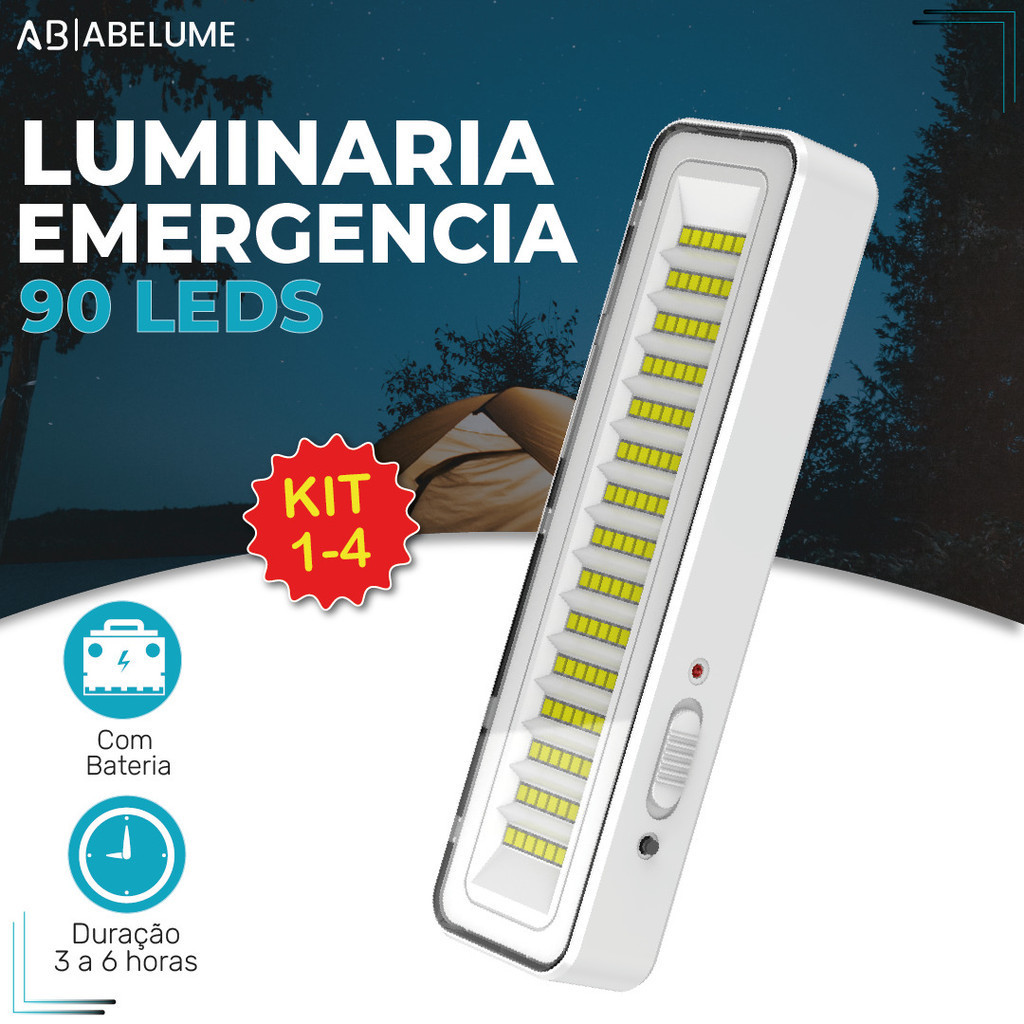 Luminária Emergência Lâmpada Portátil 90 Leds PRO Recarregável Bivolt Luz Branca Fria em Oferta na Shopee