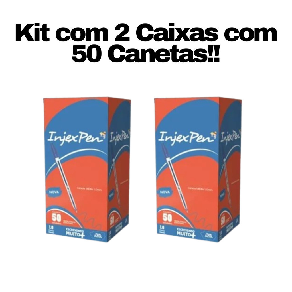 2 Caixas de Canetas Injexpen Azul 1.0mm c/ 50 un cada