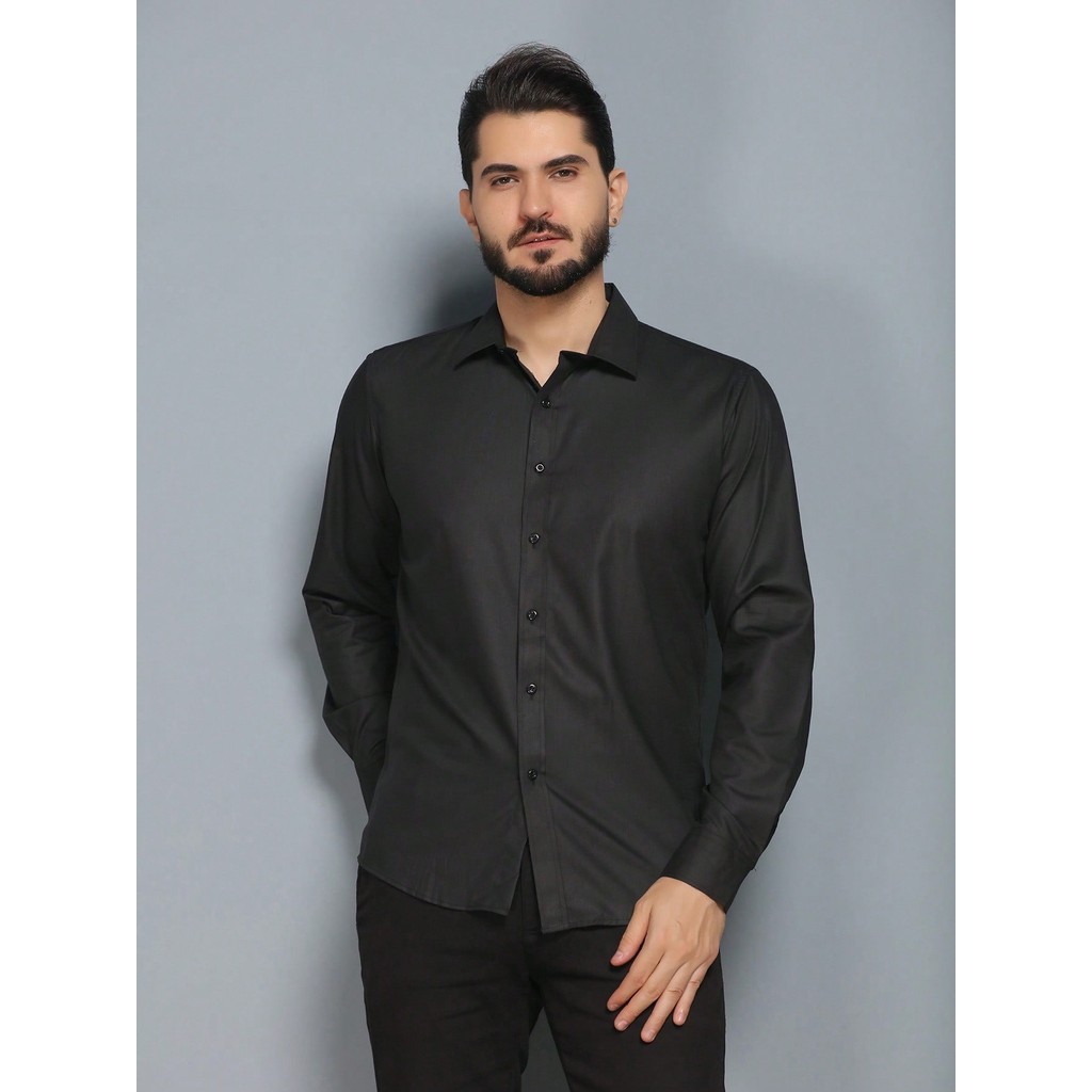 Camisa Verão Primavera Outono Masculino De Manga Comprida Negócios Formal Wear Sem Engomar Anti-rugas Fino Cor Sólida